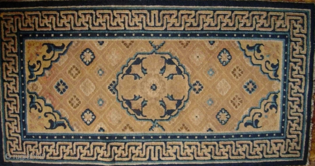 Antique Ningxia Carpet: W: 68cm/26.8in x L: 130cm/51in. Some low pile but no damage.                   