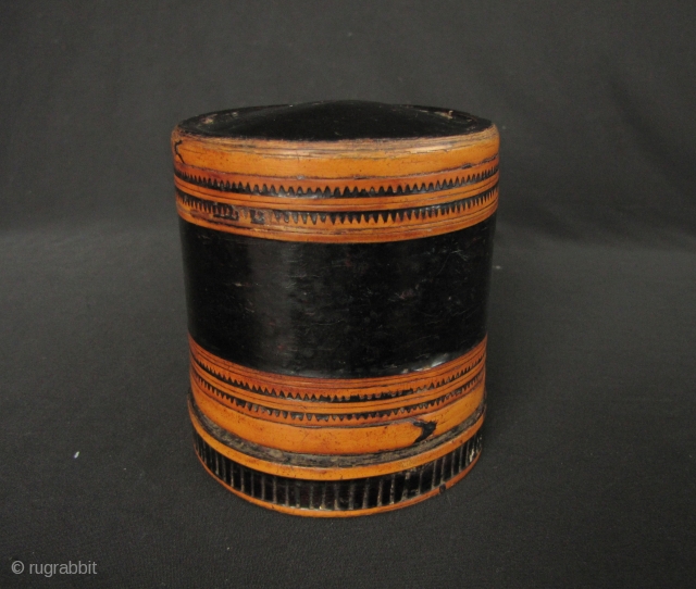 Karen Betel Container: Very fine lacquer “siri” box from the Karen ethnic group in Northern Thailand. This has thick application of black lacquer and a fine naturally aged patina- circa 50 to  ...