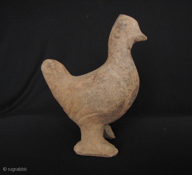 Han Dynasty Pottery Chicken: Large Western Han Dynasty, circa 206 BCE – 220 CE, terra cotta chicken from Sichuan Province. There is some damage on the end of one foot but no  ...