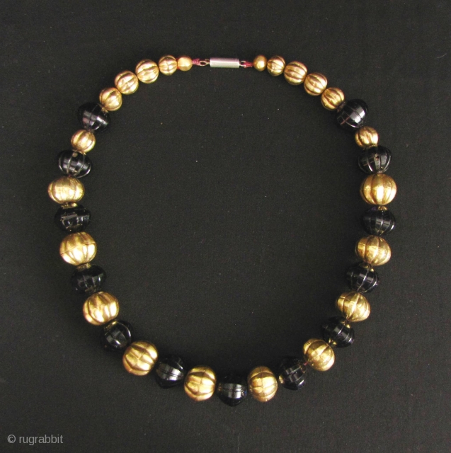 Sri Lanka Gold and Glass Beads: Gorgeous strand of circa 19th century Sri Lankan gold washed sliver and cut glass cobalt blue beads. I was recently in Sri Lanka and must have  ...