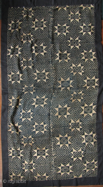 Tai Dam Blanket Southeast Asia: Nice old Tai Dam (Black Tai) blanket from Laos with bold eight pointed star pattern. Circa 60-80 years old. The backing and border is made from contemporary  ...
