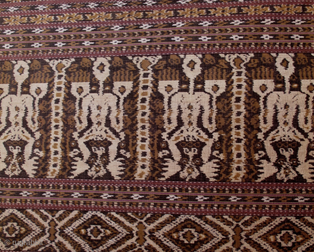 Large single panel ikat from Jepara, Java, Indonesia. L: 2.9 meters x 1.2 meters. The bright yellow and blue threads are chemical dyed commercial cotton, but the rest is handspun threads and  ...