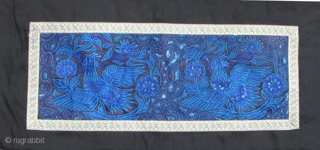 Chinese: Stunning silk on satin old embroidered garment panel with phoenix and bird and floral pattern. From the Dong or Miao ethnic group in South China.. This has been repurposed into a  ...