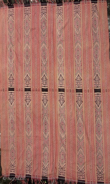 Indonesian Ikat: Unique signed men’s blanket from the Biboki region, West Timor. The writing is different from the center then it is from the ends so perhaps, this is a dedication or  ...