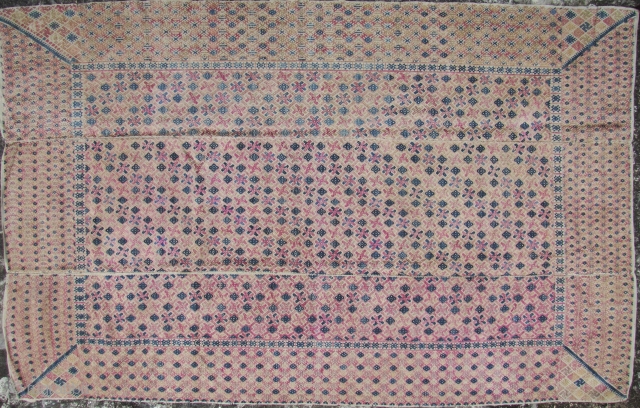 
Chinese Minority Textile: Excellent, circa 1950s, 3 paneled weaving from the Zhuang ethnic group in Guangxi Zhuang, Southern China. The body is woven from very fine handmade cotton thread while the weft  ...