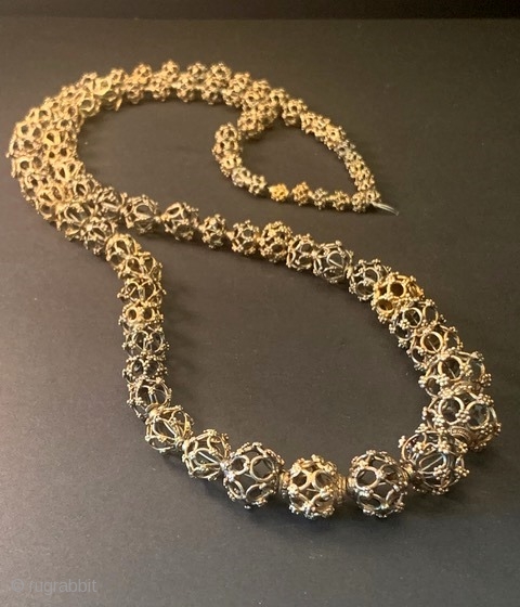 Antique Sri Lanka Silver Beads: Old Ceylonese filigree gilt silver necklace (vermeil) circa 19th century, very fine condition. Acquired in Kandy in the 1990s. Length:  91cm/36in. Bead diameters range from   ...