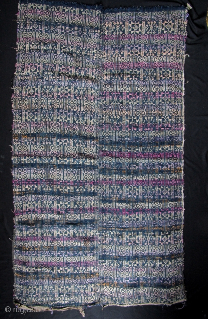 
Tai Blnaket: Rare semi antique supplementary warp silk embroidery on handspun indigo cotton, blanket from the diverse Tai ethnic group Vietnam/Laos. I collected this in Chiang Mai around 15 years ago and  ...