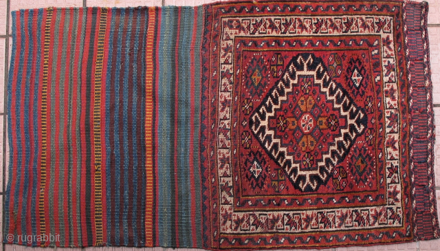 
Lovely old Persian saddle bag carpet from the Luri ethnic group Western Iran. 1m x 0.5m. Good condition and excellent colors. Circa 1950 or earlier        