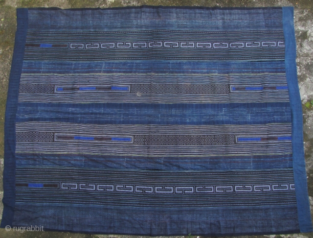 Hmong Miao Indigo Blanket: Wonderful indigo, embroidered and batik blanket from the Hmong in Sapa, northwestern Vietnam. This is a huge piece L: 2.5m/98in and W: 1.74m/68.5in. A very functional item that  ...