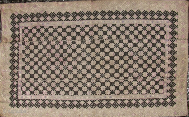 Chinese Minority Textile: Antique wedding blanket, circa late 19th CE/early 20th CE, from the Miao ethnic group, Antai District, Guangxi , China. This is tightly woven in three panels, from very fine  ...