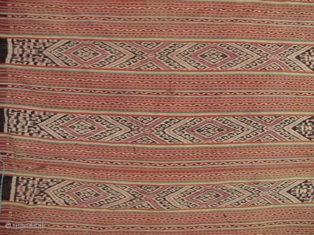 Timor Biboki Ikat Blanket: Fine, signed, men’s blanket from the Biboki., Feotle'u area West Timor. The writing is the name of the weaver’s family. W: 114cm/44.8in and L: 186cm/73in, except for the  ...