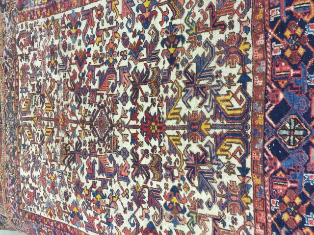Antique Heriz measuring 7x7'9" great all over design. Rug has some worn areas, please let me know if you need any other pictures.          