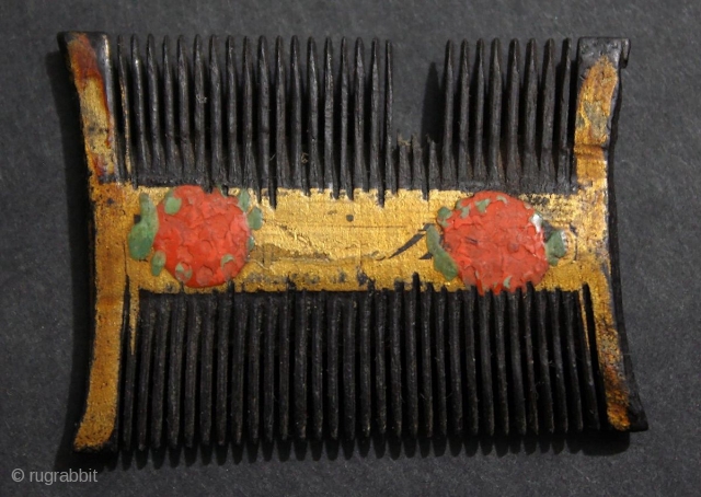 Antique Small Wooden hair comb, Qajar period, original painted, size: 48x33 mm                     