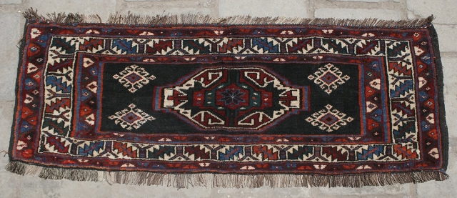 Old Varamin Mafrash panel side, size: 111x39 cm, all wool, good condition.                     