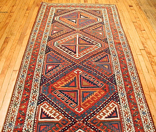 Type: GENDJE 
Origin: CENTRAL CAUCASUS 
Circa: 1880 
Size/Feet & Inches: 3'9'' x 11'2'' 
Size/Meters: 1.14 x 3.4 
               