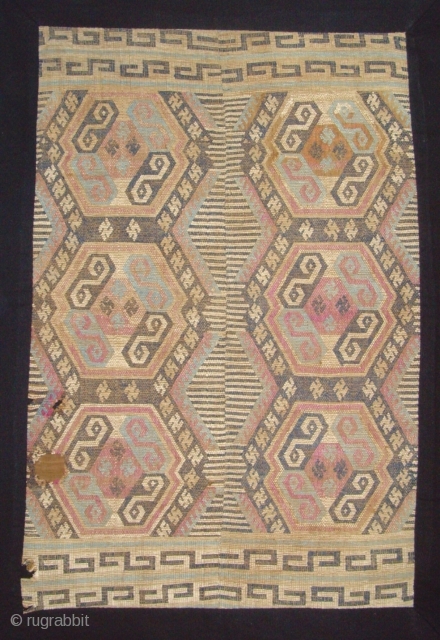  "
A Rare and Early example of a Tujia  blanket.   Discontinue supplementary weft, Hand span silk, hand span cotton.  "
Guizhou,China.  19 Century. Size  1.26 x 0.86  ...