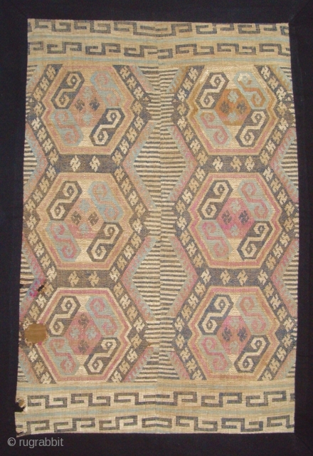  "
A Rare and Early example of a Tujia  blanket.   Discontinue supplementary weft, Hand span silk, hand span cotton.  "
Guizhou,China.  19 Century. Size  1.26 x 0.86  ...