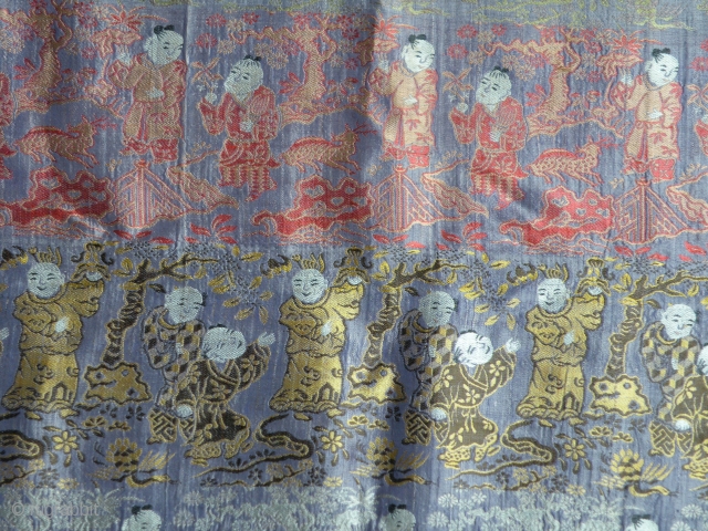 Antique Chinese silk woven fabric, fragment: 70x163cm                          