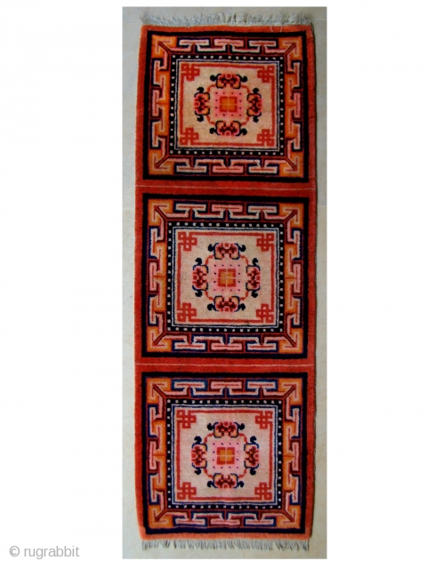 No. m965, semi-Antique Chinese Rug, Size: 1.87m x 0.66m, 6'1" x 2'1". some synthetic colors                  