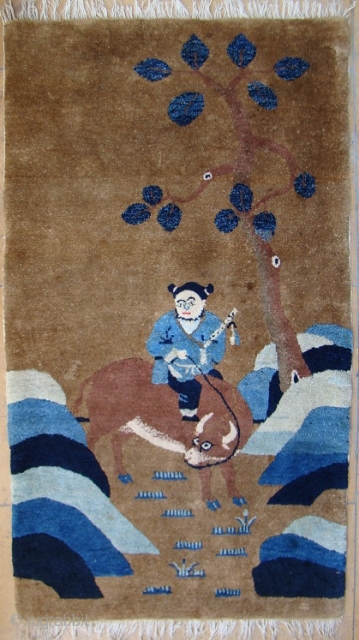 n.m812,Antique Chinese Suiyuan Carpet,size:1.24x0.70m,4'8"x2'3"                             