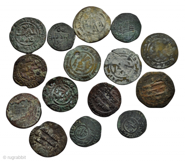 ANCIENT ISLAMIC A lot of 15 Early Islamic AE fals copper coins Early Abbasid, mongol, saffarid and etc
               