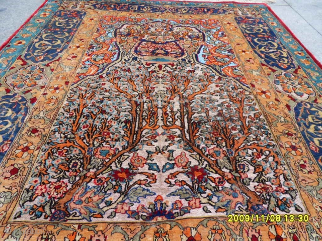 Antique Original Anatolian Hereke Silk Prayer Carpet With Silvers Metals size:145x110 cm.                     