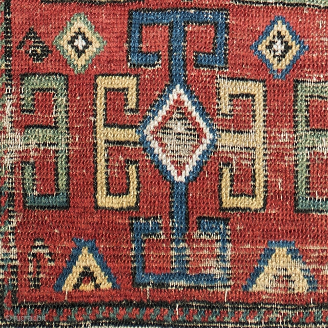 Charming small Shahsavan pile rug, worn but still attractive and with a rare design.
Very good colors. 98x167 cm.               