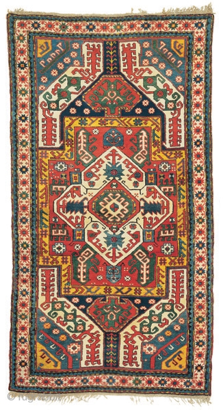 Kasim Ushag rug
Karabagh area
Southern Caucasus
circa 1850
204 x 110 cm (6’8” x 3’7”) 
Alg 1050
symmetrically knotted wool pile on a wool foundation


The southern Caucasian rugs of Chelaberd, Chondoresk and Kasim Ushag are all  ...