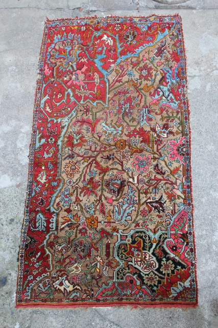 Stunning Bijar Vaghireh with vaq-vaq pattern, woven on a wool foundation.  Size is 250 x 130 cm (8'3" x 4'3"). Full lustrous pile but with scattered areas of moth damage, including  ...