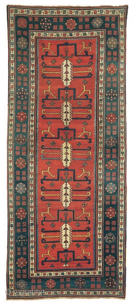 Red ground Talish rug with cypresses and hooked motifs
Southeast Caucasus
circa 1830
237 x 102 cm (7’9” x 3’4”) 
Alg 1022
symmetrically knotted wool pile on a wool foundation 
An extraordinary Talish rug distinguished by  ...