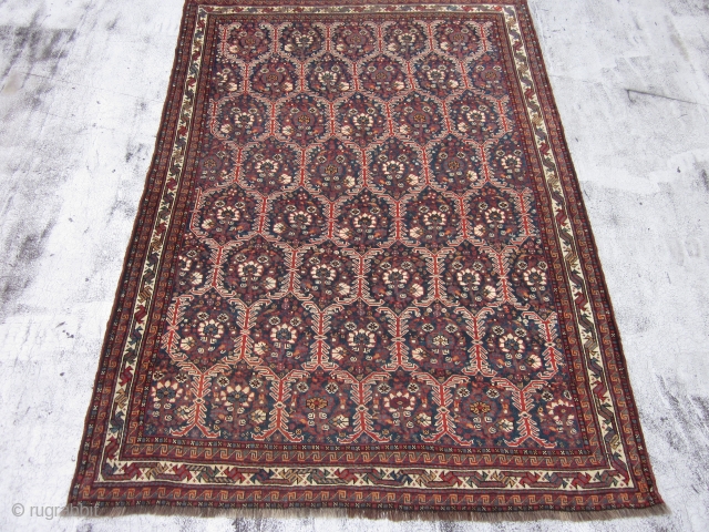 Antique Khamseh Rug , SW Persian , Early 20th century ,7.4 x 5.2
The wool is soft and has a good patina.The foundation is all wool and the condition is quite good with  ...