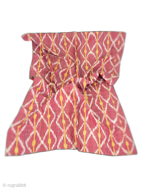 A large 19th century pink Ikat panel

Woven in silk and later professionally lined in plain red wool twill. Uzbekistan, Circa 1880. 120cm x 180cm (47 x 71 inches).

On a ground of rich  ...