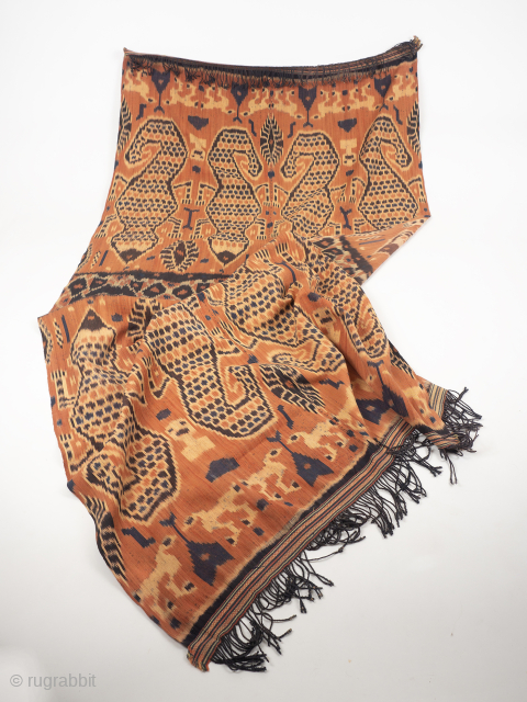 Sumba Ikat Panel With Lizards
An Ikat panel woven from resist dyed cotton. With a central motif of Monitor Lizards in a soft, striking and warm palette of terracotta and indigo. The warp ...