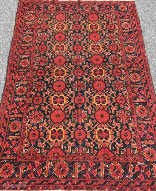 Unusual tribal Ersari main rug with Mina Khani pattern. This pattern is usually reserved for chuvals, including some extremely large ones (if those wouldn't have had attached kilim backs, they'd have counted  ...