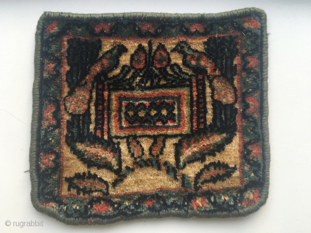 Sweet Kirman all silk mat, possibly started out as a chanteh given the wear on the lower side, suggesting it has been folded. Childlike drawing, could have been the treasured possession of  ...