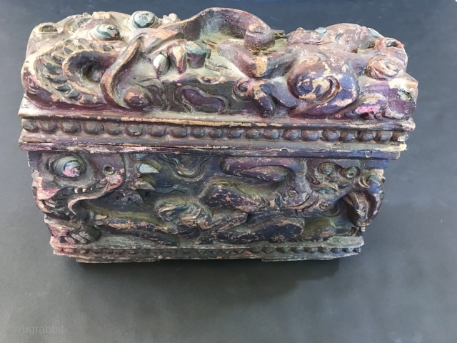 Figurative Antique Balinese Box: Carved from Jackfruit Wood. Wondrous figures and creatures.                     