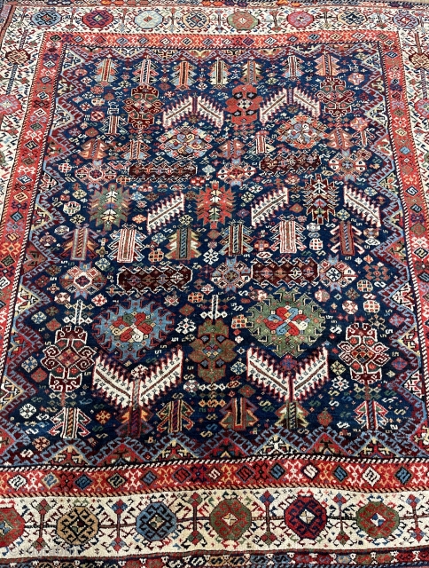 1870s Kashgai rug 5’11x6’4 good pile vibrant rich colors                        