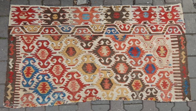 Antique Anatolian Konya Kilim Fragment                            