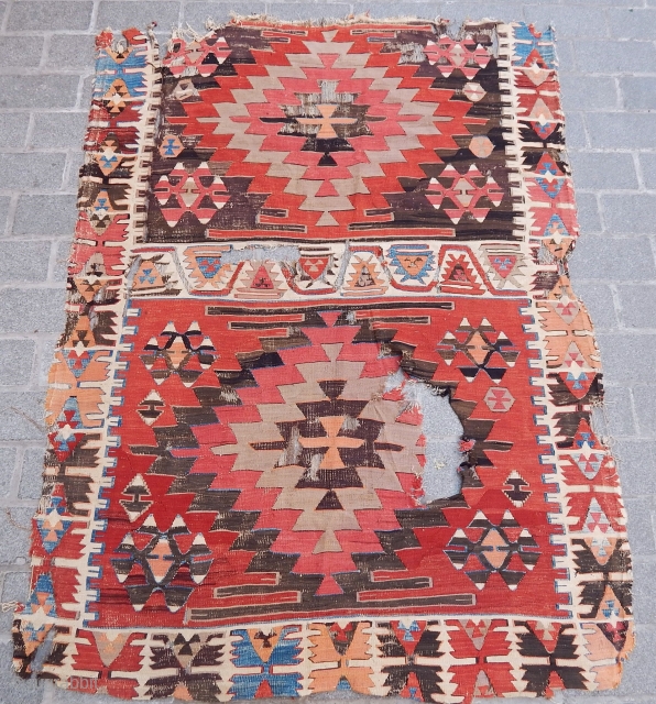 Antique Anatolian Karapınar Kilim Fragment                            