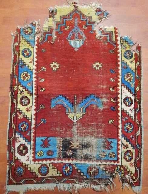 Antique Anatolian Konya Village Rug Fragment Size.130x95cm                          