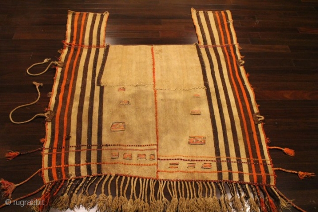 Rare design of Persian Qashqai Horse Blanket
ID: 5034
Size: 100 x 130cm
Material: Plain flatwoven and partly decorative piled areas, 100% wool with natural & self colored dyes
Age: 1930+ 

https://www.facebook.com/photo.php?fbid=149322688548450&set=a.149322668548452.33970.100634546750598&type=3&theater     