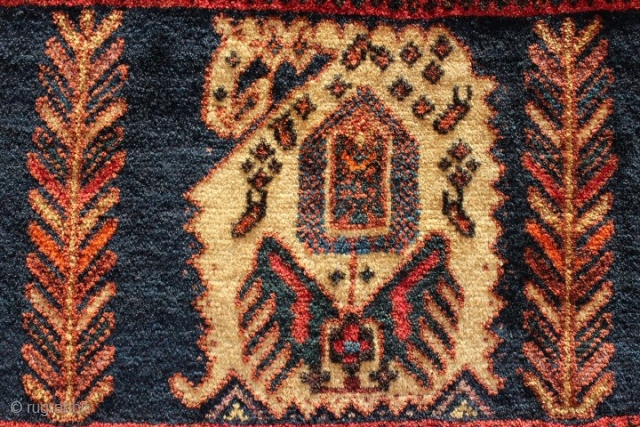 Very unique 80-90 years old Persian Afshari hand-knotted piled chanteh with original plain weave back with natural dyes & 100% wool
CATEGORY: Persian
ORIGIN/TYPE: Afshari / Dragon+Phoenix in Botteh & Tree of life 
AGE  ...