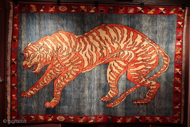 The vintage Persian Hand woven Qashqai Gabbeh excellent condition, pure wool on wool base and vegetable dyes 6.10"(186cm) x 9.3"(283cm) SKU No. 128-7          