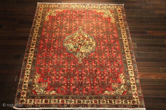 Unique semi antique artwork Persian Bijar hand-knotted rug, pure wool + plant-based dyes, Excellent condition 3.9 x 5.5" SKU No. 126-68            