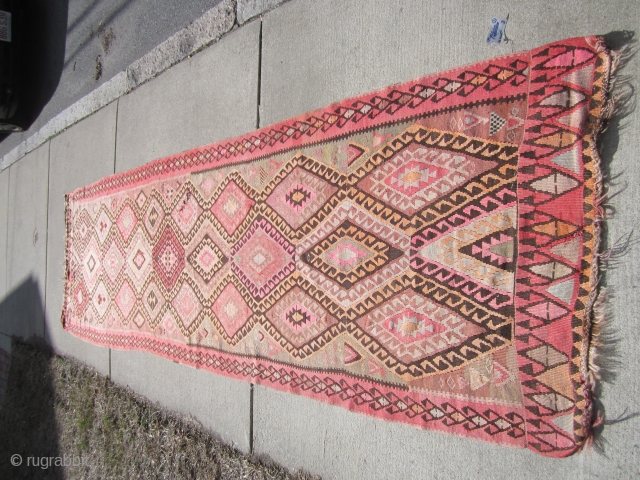 kilim rug 3' 9" x 13' 6" some old moth clean will send more pictures if interested solid with no dry rot 175 plus shipping SOLD THANKS      