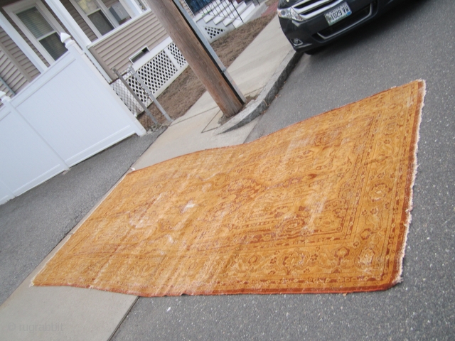 antique worn turkish rug measuring 6' 11" x 14' 2" clean no dry rot condition as shown any question please ask thanks. 90% of the rugs here sell fast check out the  ...