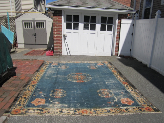 antique chinese rug great design and colors 8' 9" x 11' worn as shown solid very floppy fresh estate rug 365.00 usd plus shipping. SOLD THANK YOU      