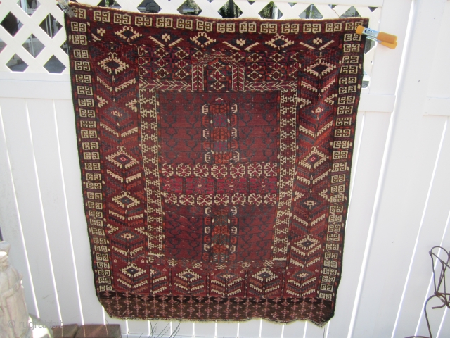 antique turkoman ensi rug good condition good colors 375.00 plus shipping 46" x 55"                   