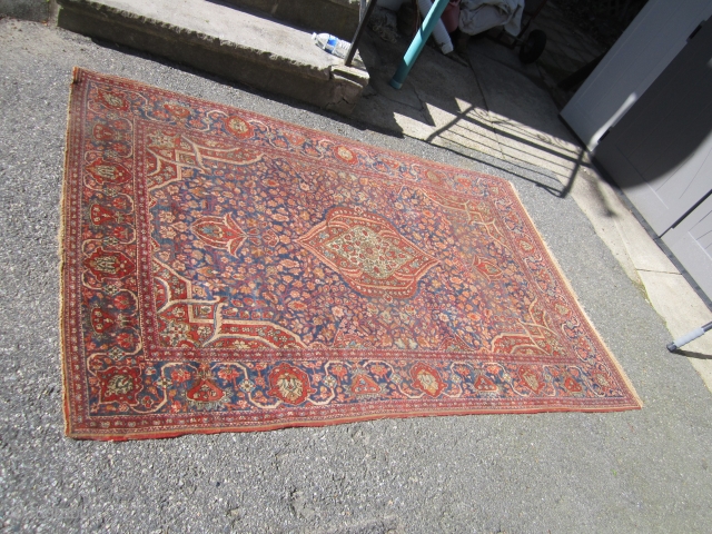 antique esfahan rug 4 4" x 6' 8" good condition some wear solid rug no holes 785.00 plus shipping              