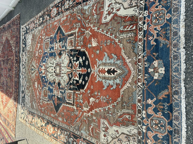 mid 19th century primitive antique village serapi 8' x 12' 5" all original untouched amazing camel corner clean rug              